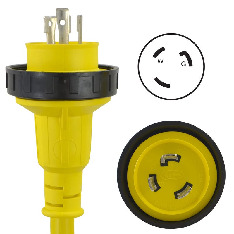 Conntek 30 Amp L5-30 Marine Shore Pigtail Locking Plug Adapter Cord (Yellow) - Image 2